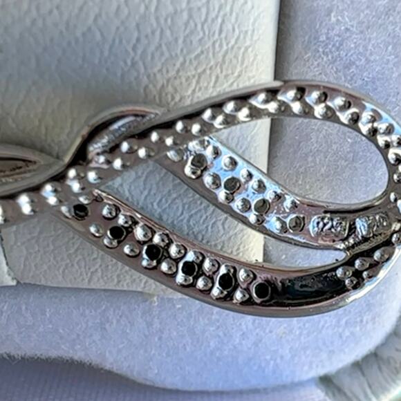 Sterling Silver 1/10 Ctw Diamonds Black and White Pendant Necklace Teardrop 925 - Picture 6 of 8